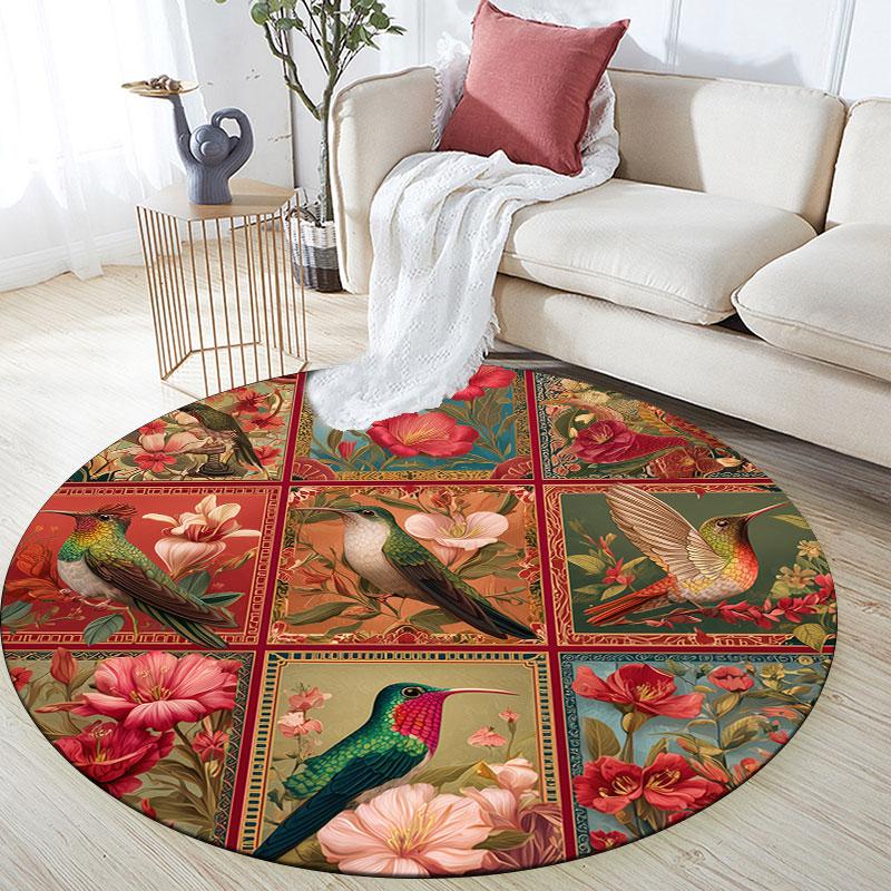 Vintage Birds pattern round rug,Carpet Rug for Living Room Bedroom Playroom ,Non-slip Floor Mat,Holiday Gifts and Birthday Gifts.