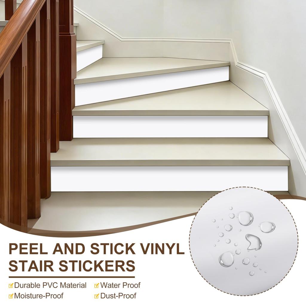 uxcell Stair x Waterproof Removable Vinyl Stair Tile Stair Tile Stickers with Scraper 42-Pack Self-Adhesive Stickers, 7.09" 39.37" Decals, (White)