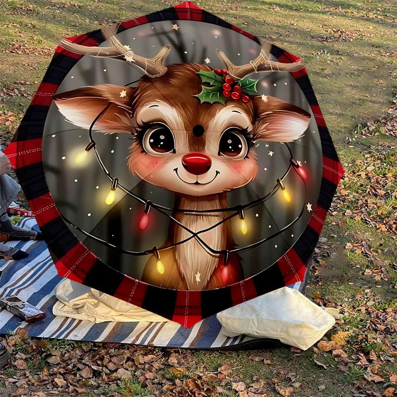 1PC Christmas, DeerAutomatic Open/Close Umbrella with Windproof, 8-Rib Sturdy Canopy, Durable Ribs, Fashionable Design, Outdoor Accessory, Fun Prin, H