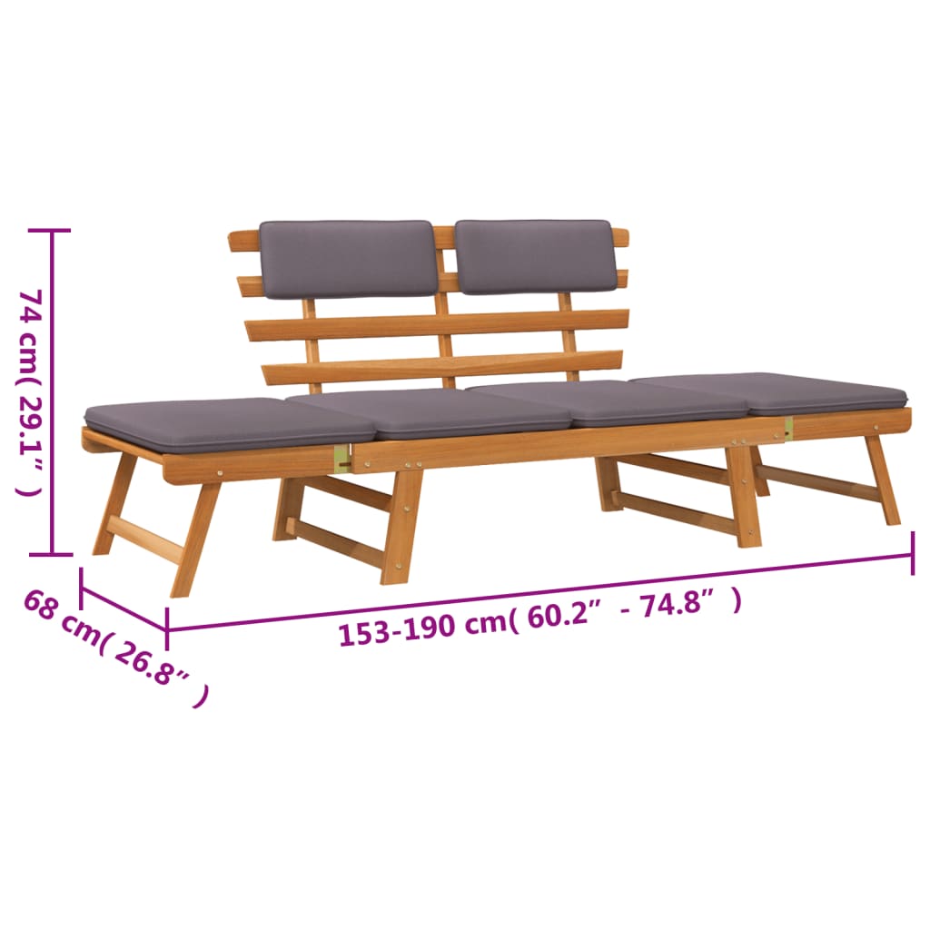 Patio Chairs 2 In 1 Garden Daybed With Cushion 190 Cm Solid Acacia Wood