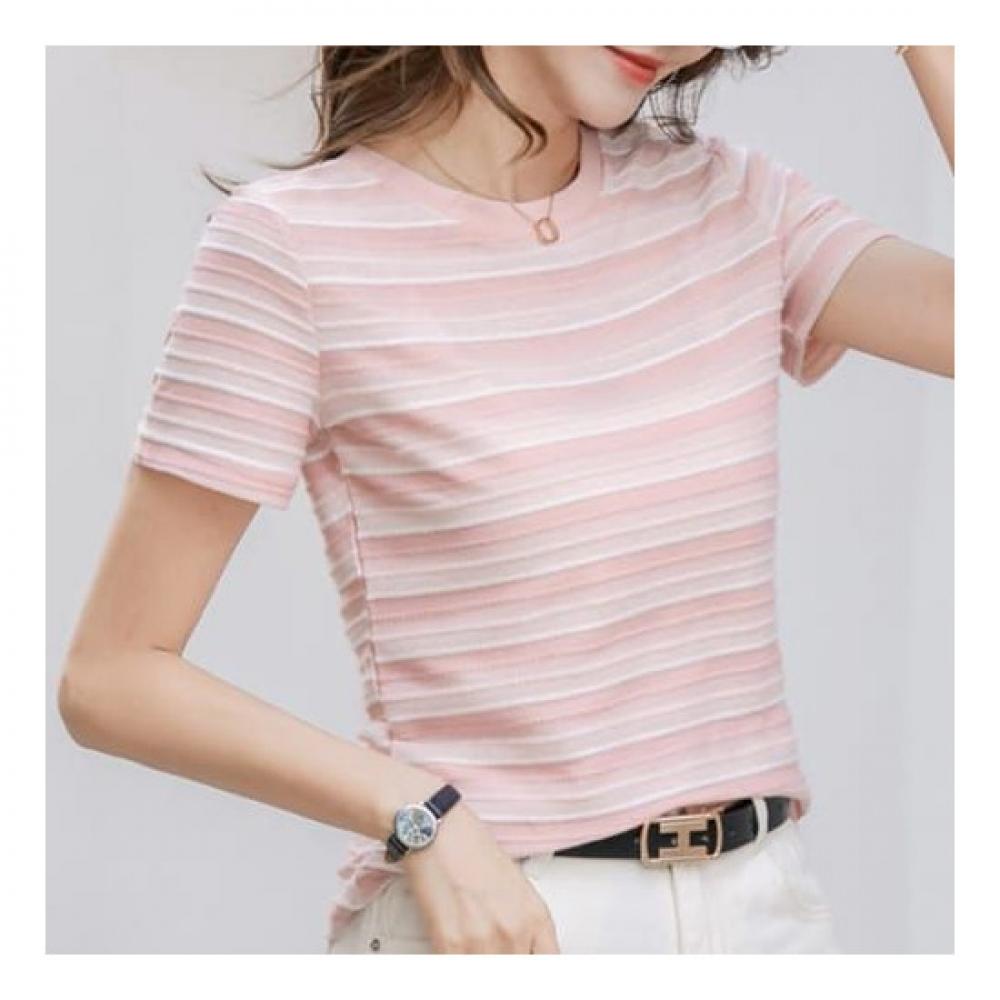 Navava NT1493 Color Block STripe Round Neck ShorT Sleeve T shirT