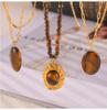 British Retro Minimalist Luxury Y2K Oval Tiger Eye Pendant Necklace