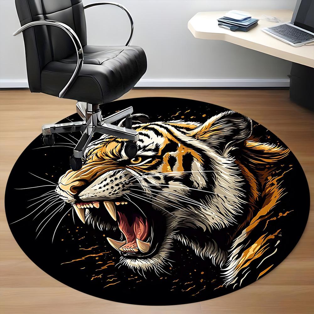 1pc Tiger Roar Print Carpet, Round Non Slip Durable Large Size Office Carpet, Suitable for Office