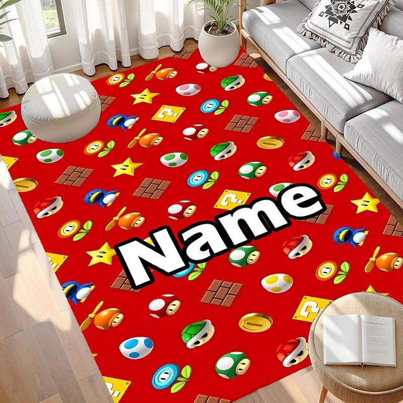 Custom Name Personalized Super Mario Print Carpet, Versatile Home Decor Rug, for Playroom, Apartment, Balcony, Entryway, Hallway Gift