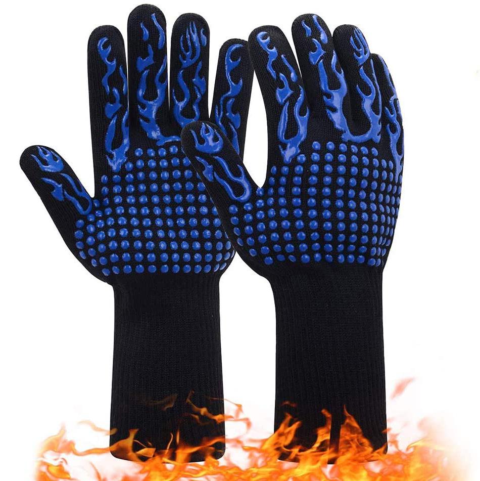Hitzebeständige feuerfeste Silikon-Grillhandschuhe - 500 bis 800 Grad Wärmeisolierung, Aramid-Ofenhandschuhe.