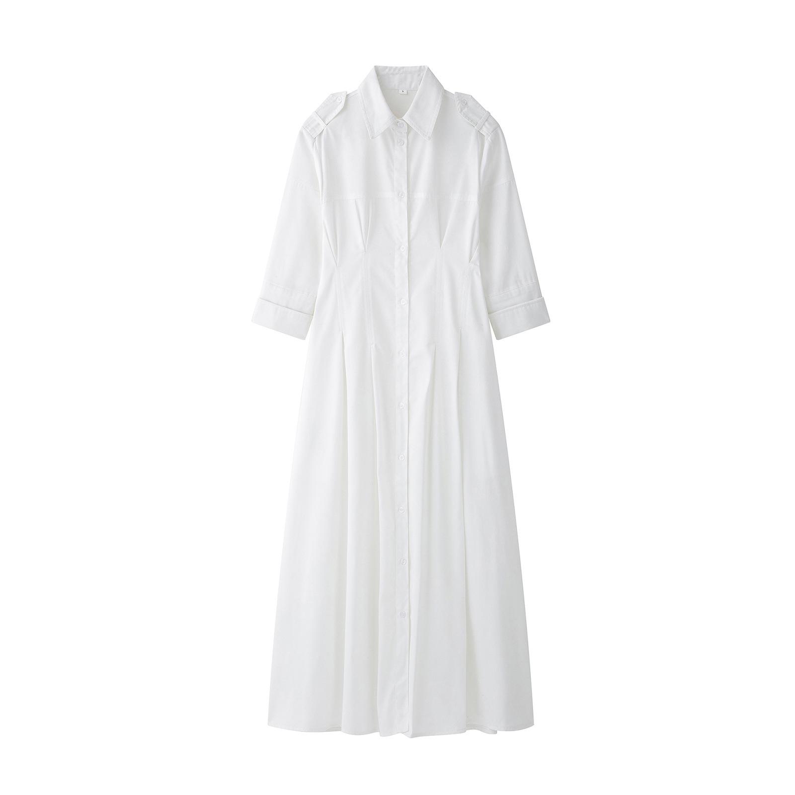 

Весна 2025 Женское хлопковое миди-платье с коротким рукавом и отложным воротником Medium белый