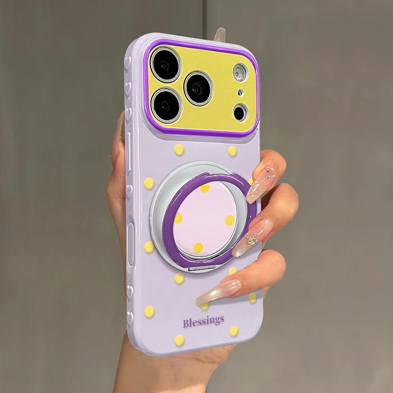 ins simple polka dots apply to 17promax iPhone case 15 rotating bracket 16plus silicone 14 Korea