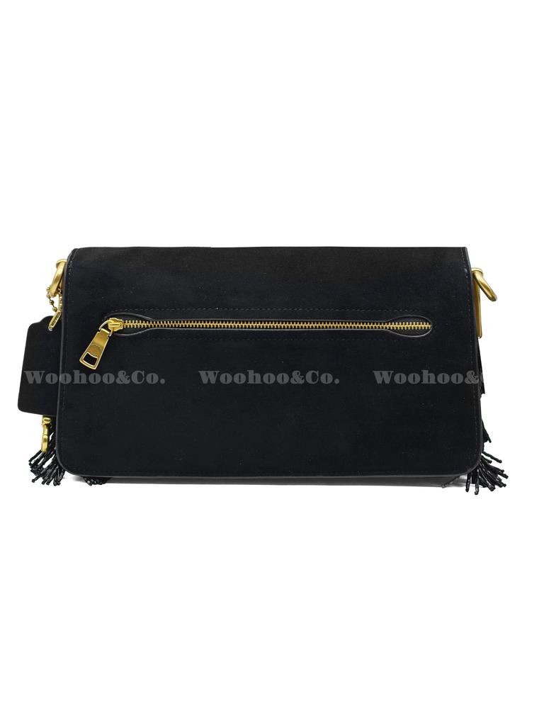 Coach Tabby 26 Crystal Beaded Fringe Suede And Leather Shoulder Bag Medium Women Shoulder Bag Black CCW91-B4BK