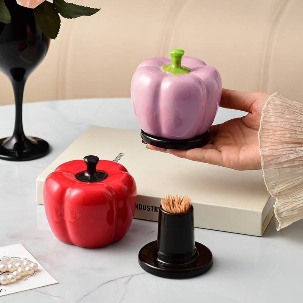 Ceramic Lantern Chili Toothpick Box Vegetable Shapes Thickened Chili Toothpick Case Chili Dental Floss Storage