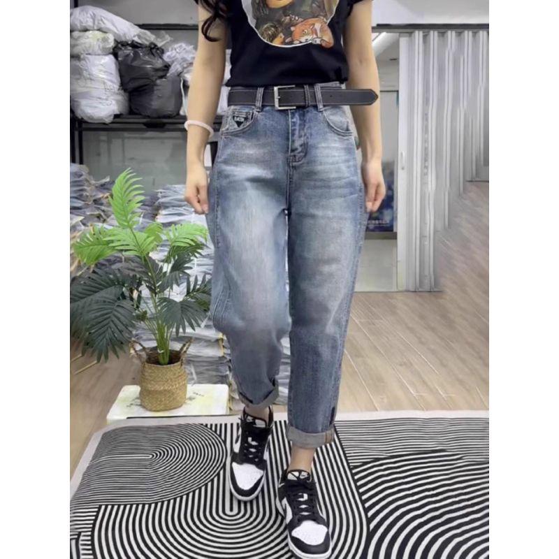 Blugi Harem Elastici Mărimi Mari cu Talie Înaltă pentru Femei - Pantaloni Subțiri de Nouă Puncte pentru Toamnă