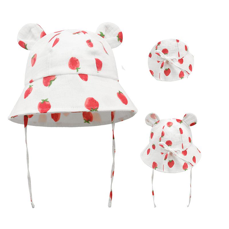 Baby Summer Hat 100% Cotton Adjustable Kids Bucket Hat Muslin Cartoon Children Panama Cap Infant Bonnet Toddler Hat 1-3Y