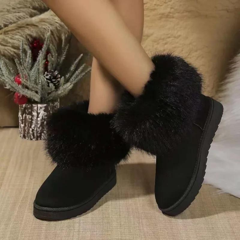Fashion Women Shoes 2024 Retro Round Toe Women's Boots Winter Plush Warm Short Boots Lightweight Non-slip Ladies Snow Boots