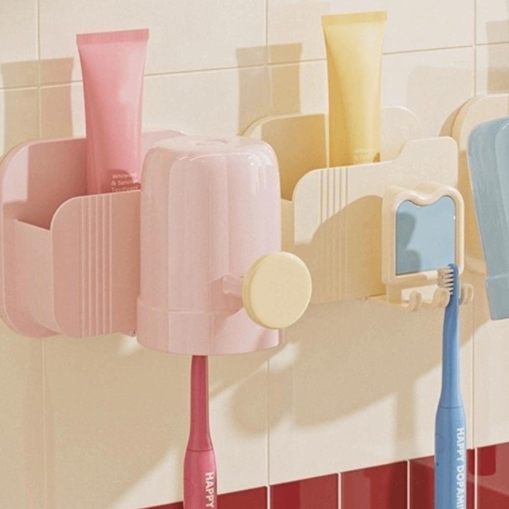 Plastic Toothbrush Storage Rack Dopamine No Drilling Rack Mouthwash Cup Holder  Bathroom Storage