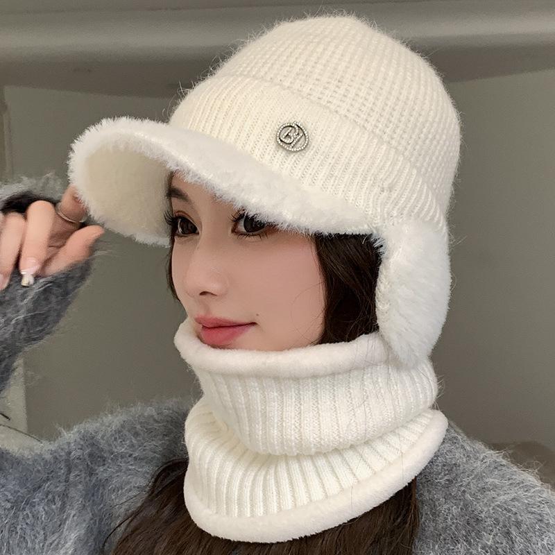 

Зимняя женская шапка корейская версия теплая шапка для защиты шеи и ушей уличная ветрозащитная вязаная шапка шарф набор из двух предметов