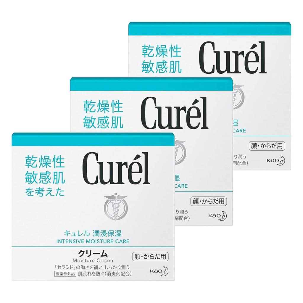 Set of 3 Curel Medicated Creams, 90g | Hypoallergenic Moisturizing Creams for Face, Hands, and Body | For Dry and Sensitive Skin | Quasi-drug