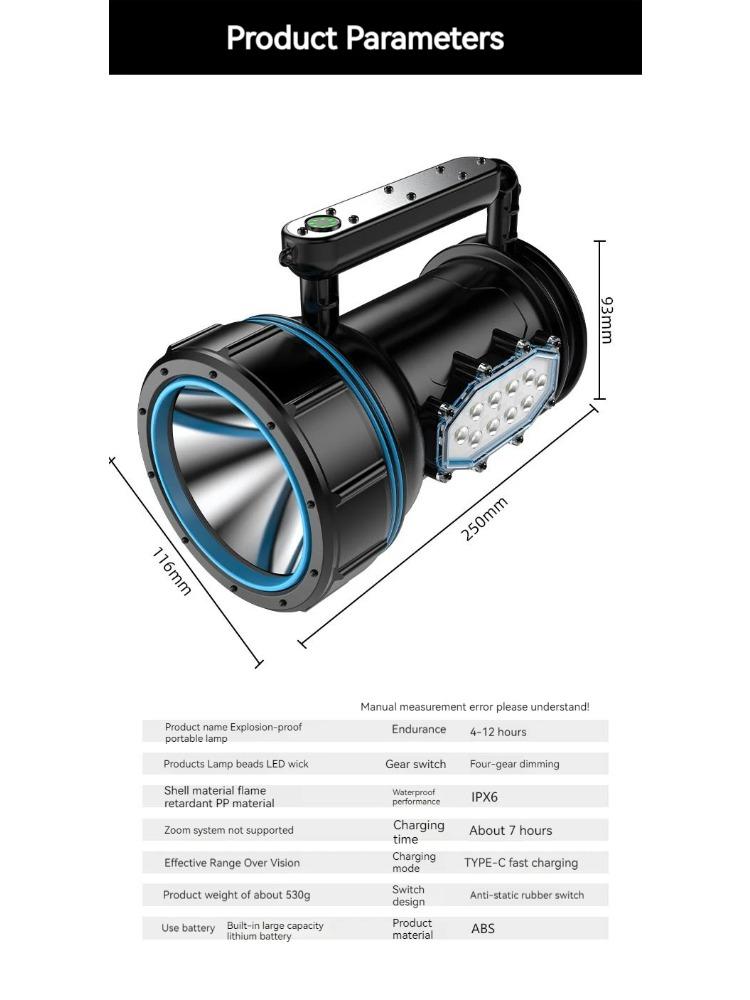 Explosion-proof Flashlight Hand Lamp High Brightness High Power Anti-static Industrial Flashlight For Industrial Chemical