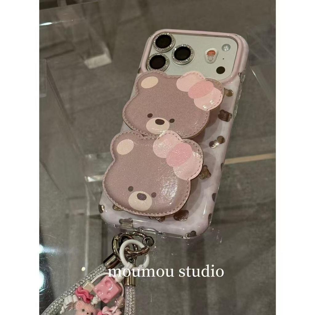 Ins Korean Cute Bear Wrist Strap for Apple iPhone17promax Mobile Phone Case 16pro Female 15