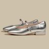Silver Mary Jane Shoes 2025 Spring and Autumn New Light Mouth High Sense Low Thick Heel Small Leather Shoes French Flat Sole Shoes Women