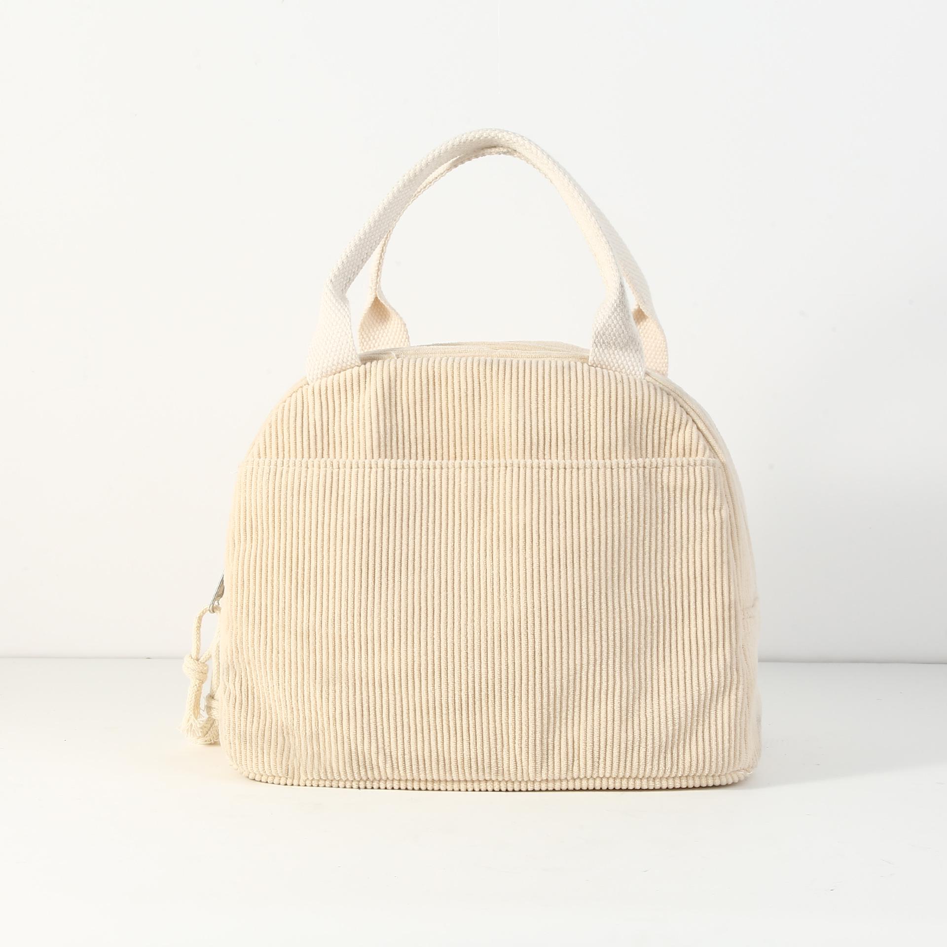 

Corduroy Large-Capacity Insulated Lunch Bag for Women - Portable, Heat-Preserving Bento Tote грязно-белый