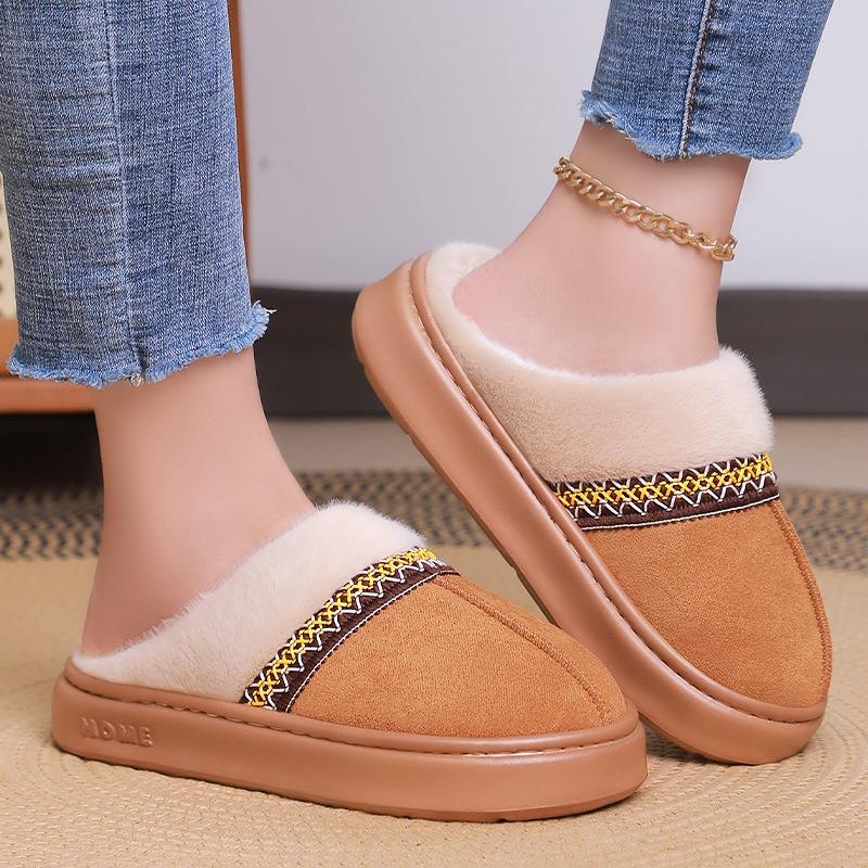 Cotton slippers large size indoor home piled thickened women's boots cold-proof and comfortable fluffy shoes half a pedal
