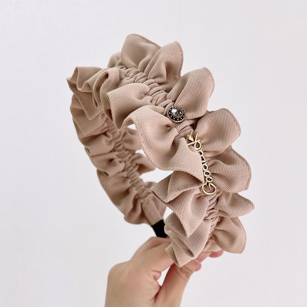 PROLY New Fashion Autumn WInter Headwear Solid Color Big Bowknot Turban Casual Pleated Hairband For Adult Hair Accessories