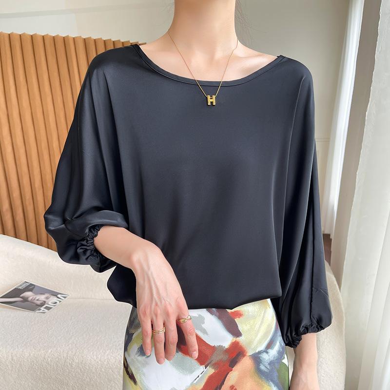 

Женский топ с круглым вырезом и рукавами три четверти на лето, новый стиль, имитация шелка, верхняя одежда для защиты от солнца, легкая роскошь, защита от солнца для женщин XXL