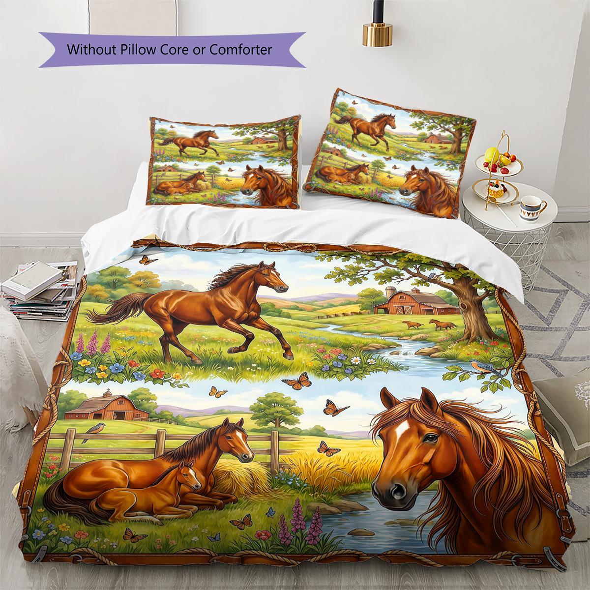 

Vintage Horse Oil Painting Pattern Bedding,Quilt Set Quilt Cover Pillowcase Home Birthday Gift (1 * duvet cover + 2 * pillowcase, without core) 135x200cm
