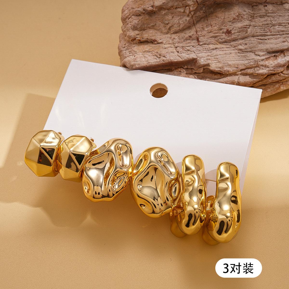 Six-piece geometric irregular pleated steel needle stud earrings, environmentally friendly earrings