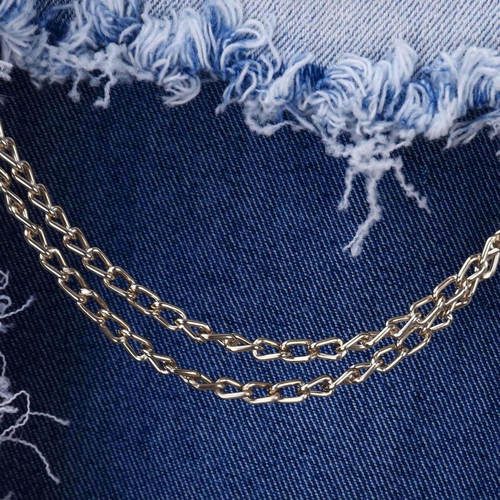 Fashion Women Solid Slim Denim Ripped Chain Big Hole Jeans Trousers Pencil Pants