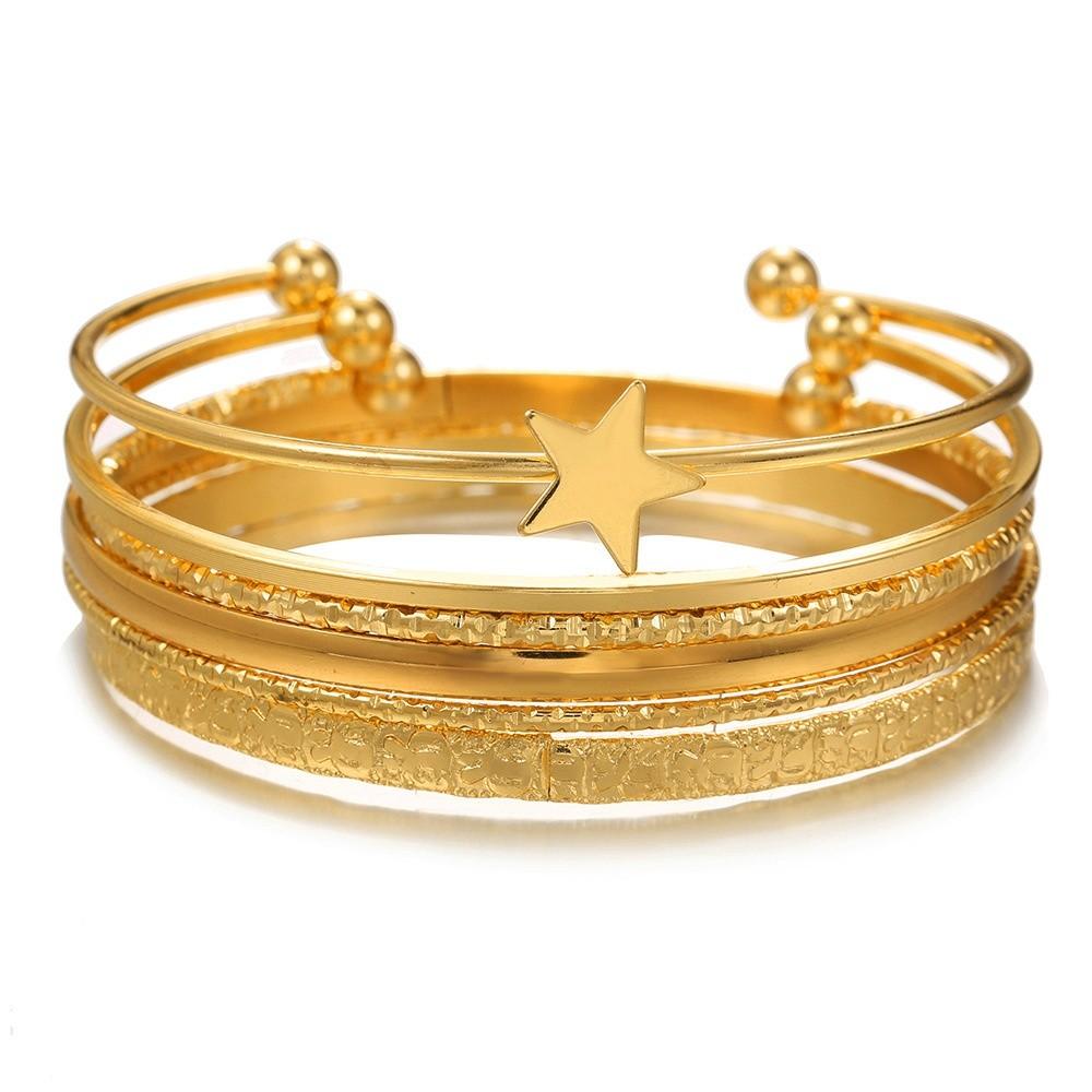 Geometrisches Reifen-Manschettenarmbänder-Set Mit Galvanisierter Oberfläche Für Männer Und Frauen Sommer 2025
