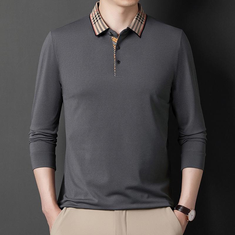Men's Long-Sleeved Shirt T-shirt New Men's Spring and Autumn Solid Color Loose Lapels Quality Polo Shirt Thin