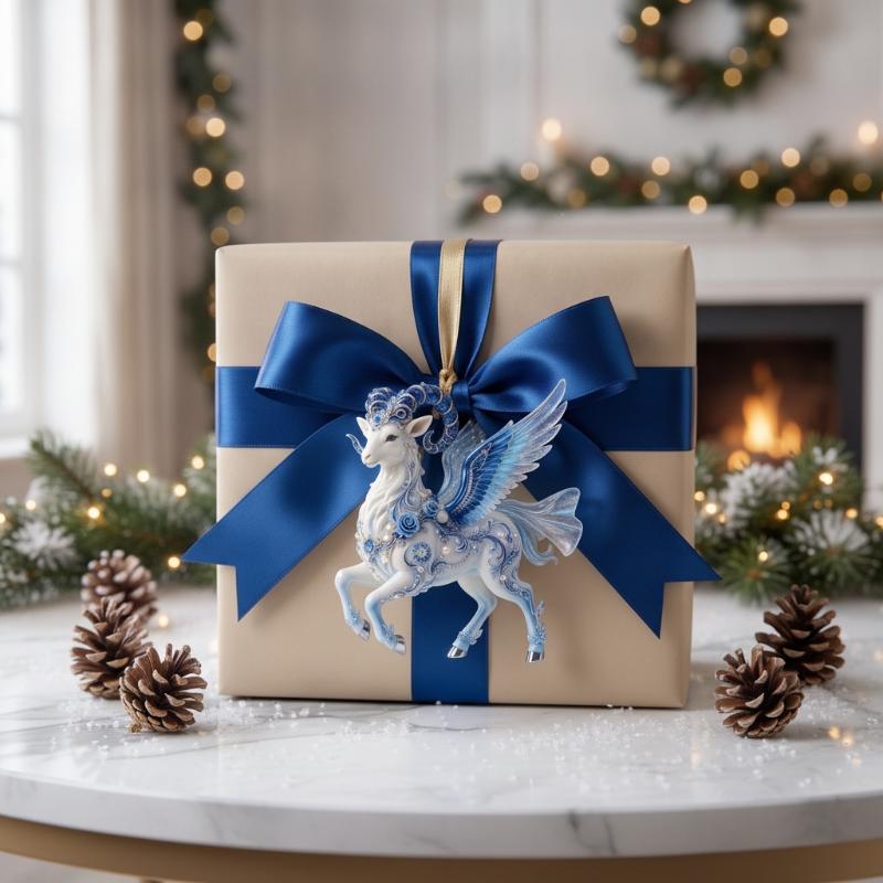 2D Flat Christmas Hanging Pendant Acrylic Blue White Winged Goat Pendant Xmas Tree Hanging Ornament Bag Charms