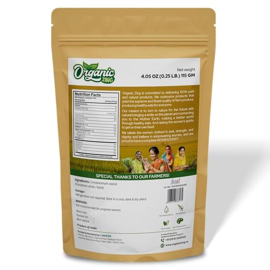 Organic Zing Cinnamon Bark - Ceylon Cinnamon Sticks for Baking, Cooking & Smoothies| Product of India - 115 Grams Resealable Pack
