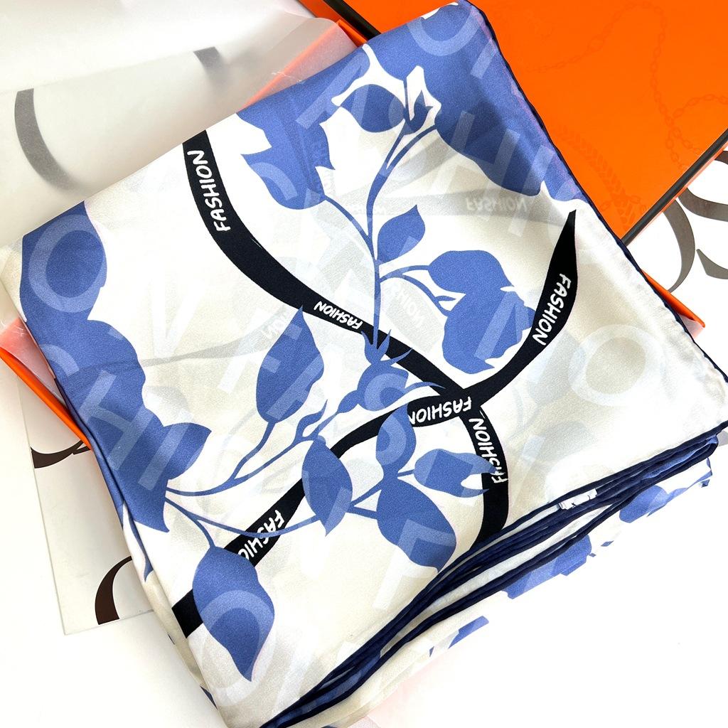 Silk Satin Large Square 110 Mulberry Silk Scarf Multi-Functional Large Shawl Light Blue Sunscreen Silk Scarf