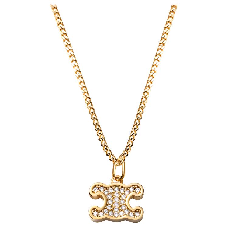 Celine Brass Gold Plated And Crystal Necklace Women necklace 460GB6BZI-35OR
