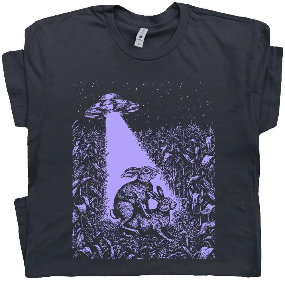 Футболка с кроликом-НЛО Смешная футболка с инопланетянином Оскорбительная футболка для мужчин женщин Похищение L