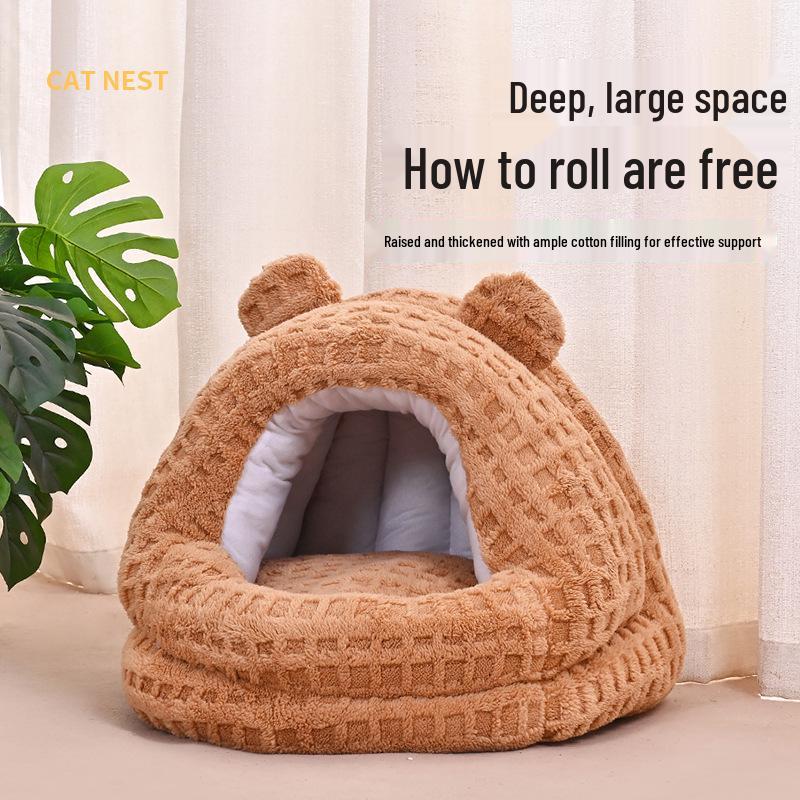 2025 New Semi-Enclosed All-Season Cat Bed: Winter-Ready, Velvet-Lined, Thickened Sleeping Bag & Dog House