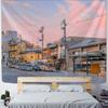 Kyoto Street Scene Tapestry  Sunset Over Traditional Buildings  Unique Wall Art for Home Decor Bedroom  Japan Lover Gift