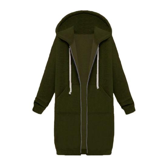 Plus Size Solid Color Casual Thicken Hooded Women Zip Up Long Sweater Coat
