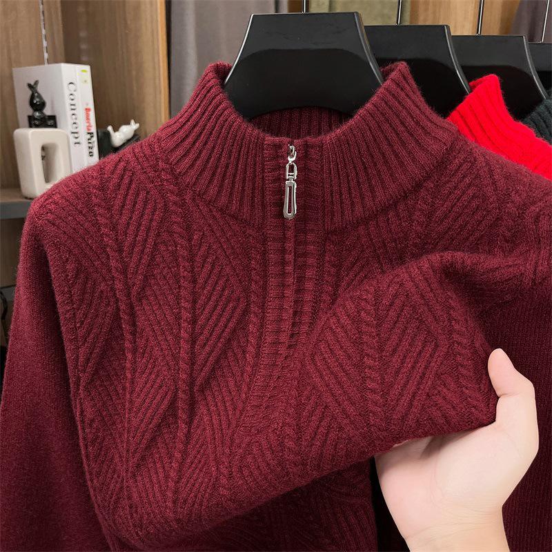 Tommy Wool Herren Winterpullover: Hochwertige, mittelalte Freizeit, Halbreißverschlusskragen, Dicke warme Strick-Basisschicht