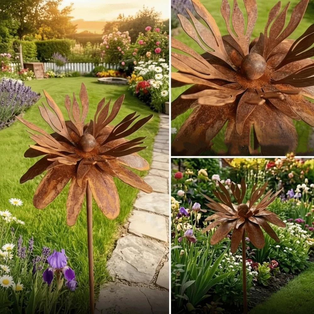Rust-Resistant Flower Garden Stake Rustic Lawn Ornament Forest Style Flower Decoration Patio