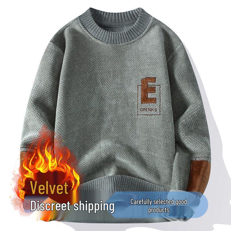 Men's Thick Velvet Sweater, Korean Style Round Neck – Warm Autumn/Winter Hoodie for Teens & University Students
