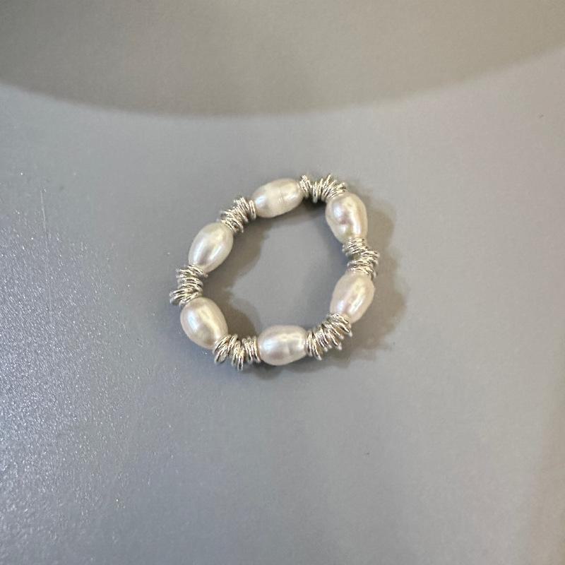 Korean Pearl & Silver Black Agate Braided Ring - Elegant Luxury Fashion Accessory for Women