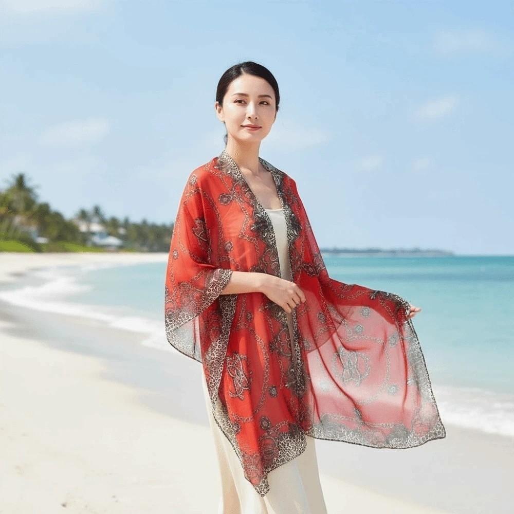 with Buckle Sunscreen Thin Large Scarf Breathable Seaside Vacation Cloak Neck Decoration