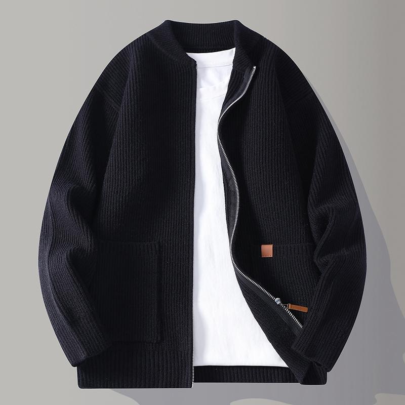 Autumn Winter Youthful Knit Sweatercoat Men Stand Collar Loose Casual Knitted Cardigan Men's Chic Casual Sweater Jackets