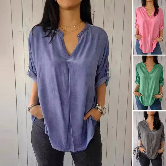 

Женские топы с v-образным вырезом и половиной рукавом с разрезом сзади, дизайнерские пуловеры, однотонные рубашки свободного покроя, топы, повседневная одежда