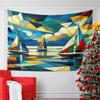 Abstract Geometric Sailboats On a Vibrant, Colorful Mosaic Background. Patterned Tapestry for Bedroom and Living Room Home Decor