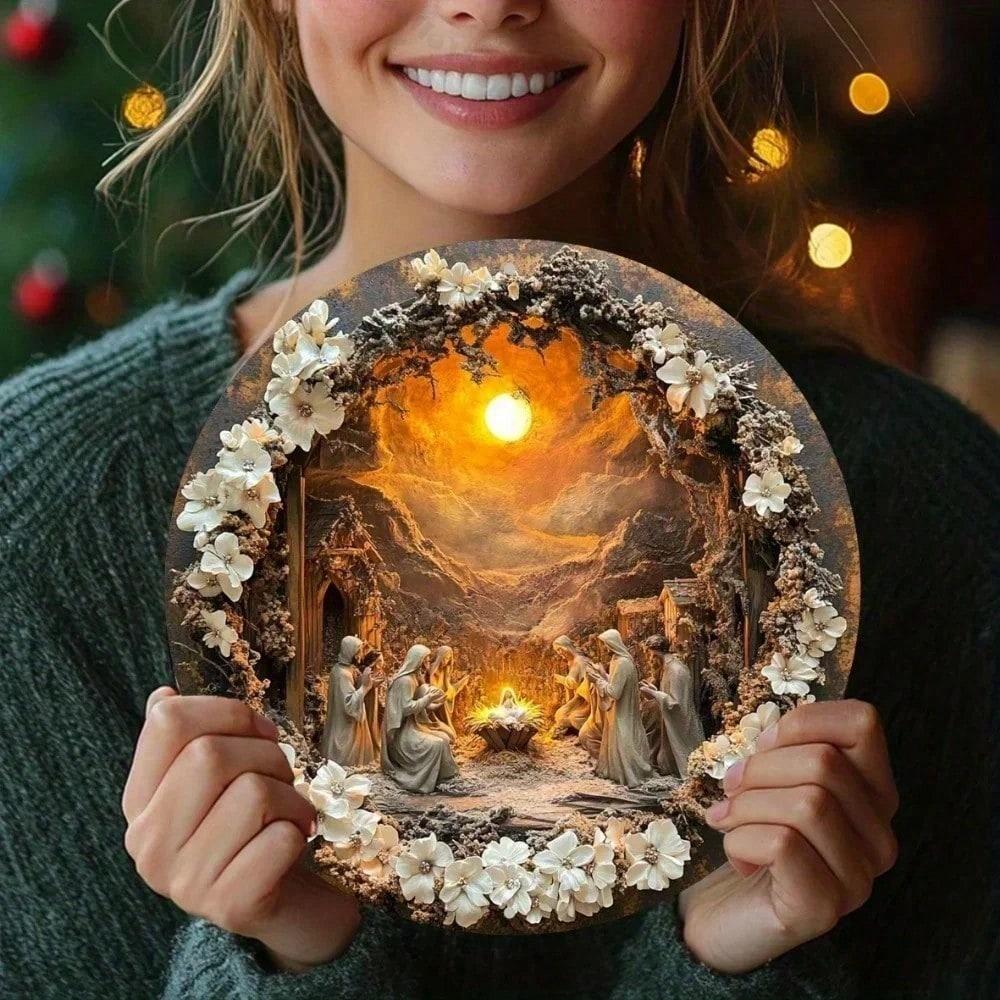 

Vintage Tin Sign Nativity Scene Christmas Story Metal Plaque Wall Art Religious Home Decor Classic Living Room 20x20 різнокольоровий