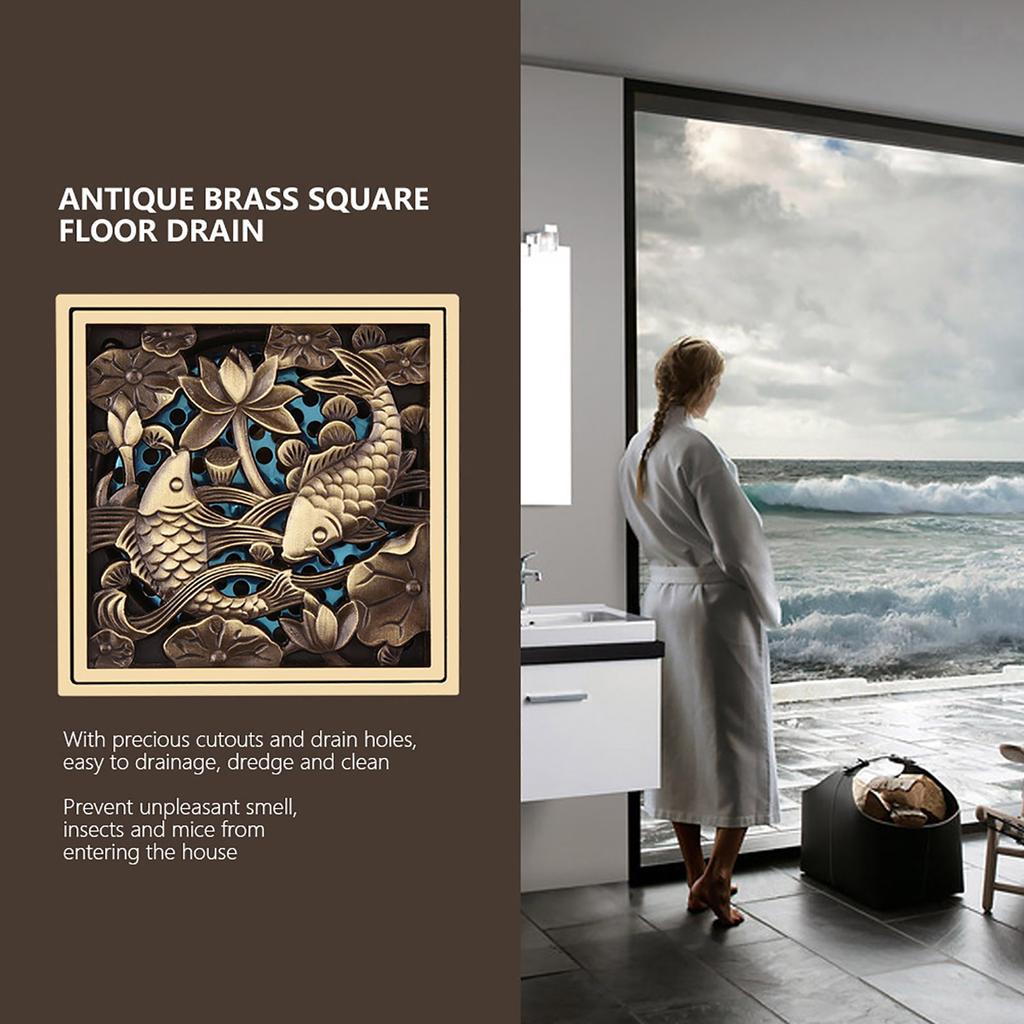 Antique Brass Square Floor Drain with Strainer Bathroom Washroom Drainage & Clean Accessories