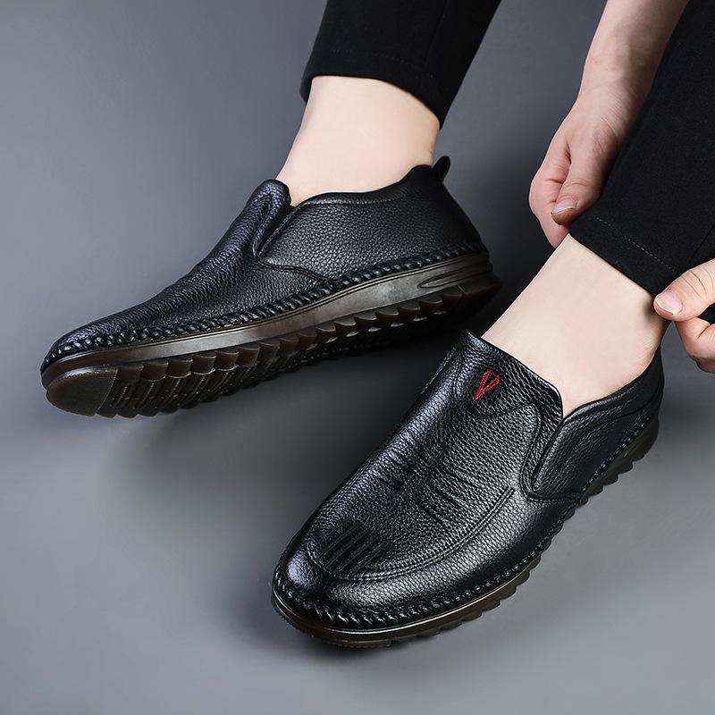 Spring New Men's Casual Shoes Soft Sole Soft Surface Leather Shoes Dad Men's Shoes Handmade Single Shoes
